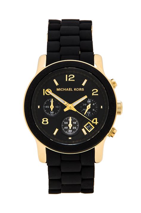 michael kors runway watch leather strap black slim|Michael Kors unisex watch.